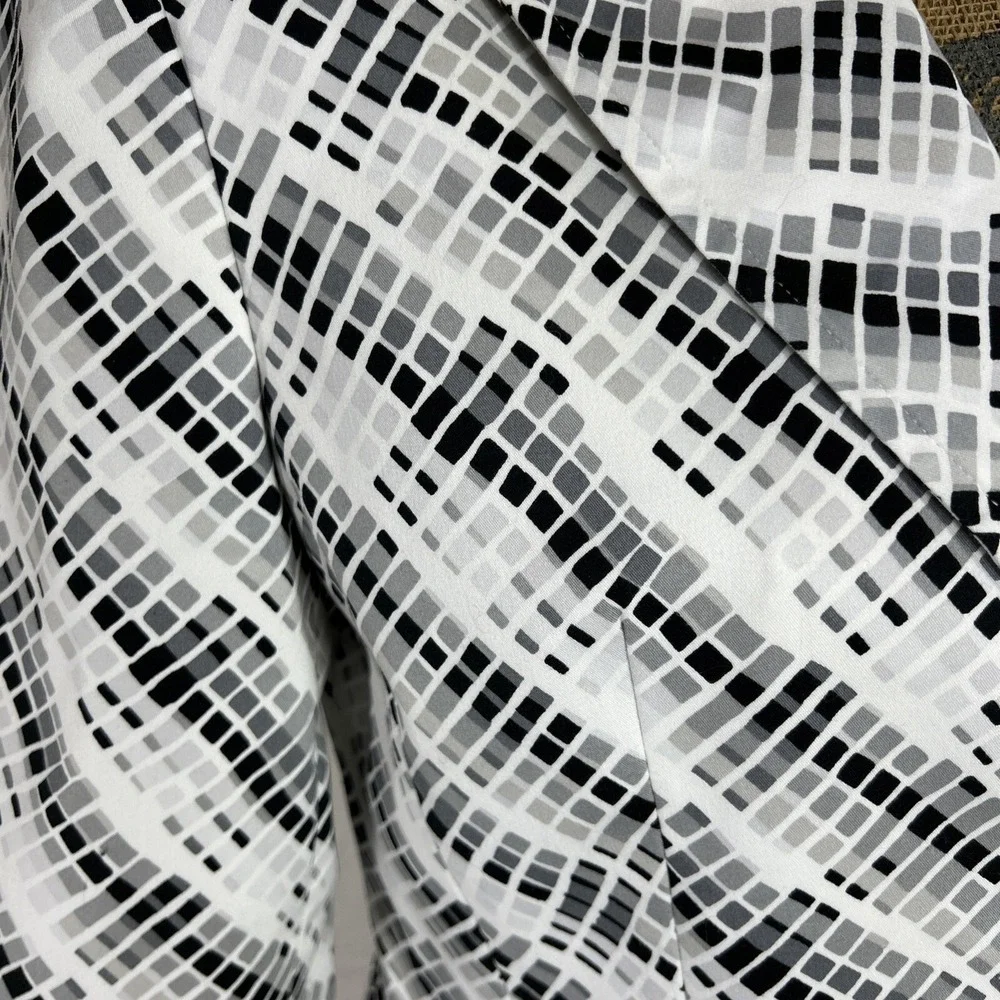 Amanda Smith Blazer 8 White Black Gray Geometric Square Jacket Lined Business